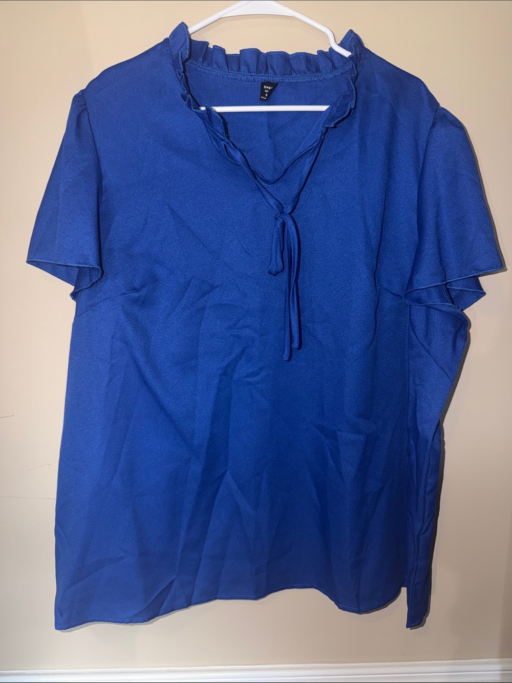 SHEIN Royal Blue Ruffle Tie-Neck Blouse